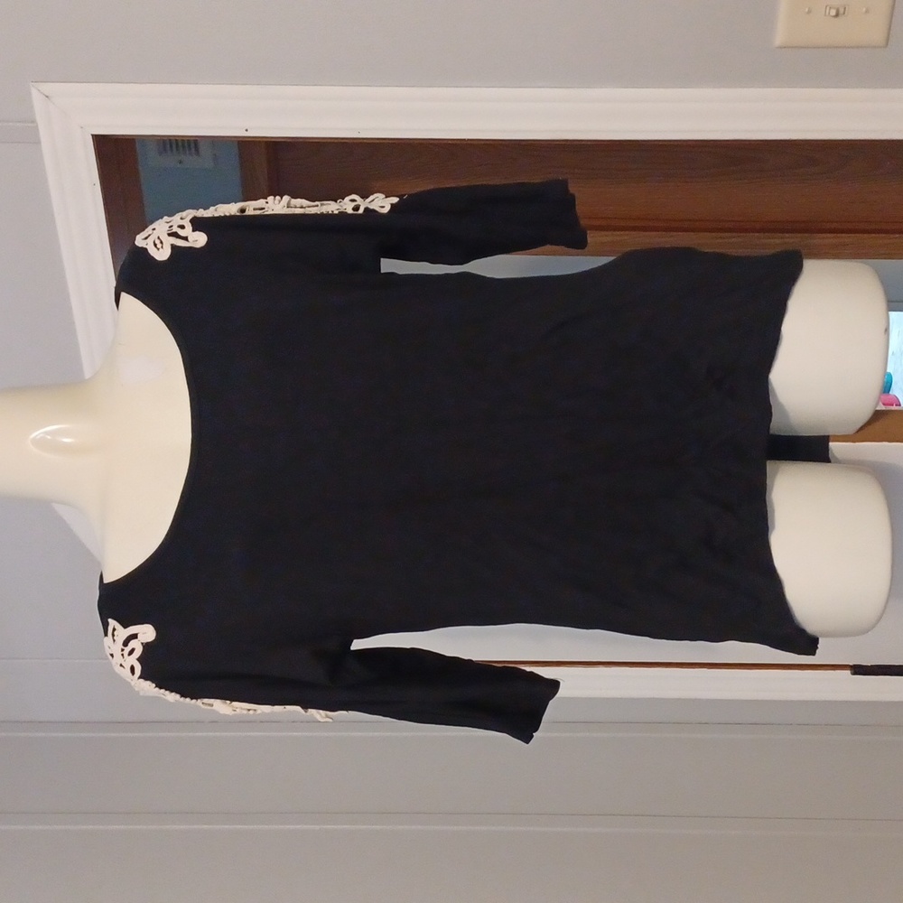 FREE Black top with embroidered sleeves